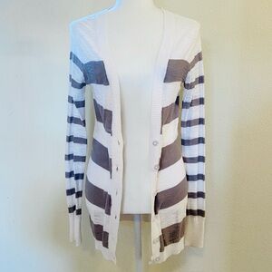 Express Slub Knit Gray and White Stripe Button-up Cardigan